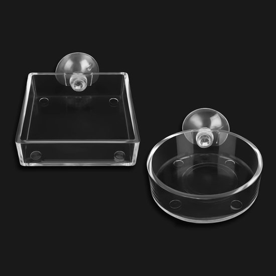 Aquarium voerkom - 2 stuks garnalen voerschaal glas - ronde en vierkante heldere gerechten met zuignappen - acryl dienblad - voerkommen set voor reptielen - garnalen en tropische vissen van Merkloos	
