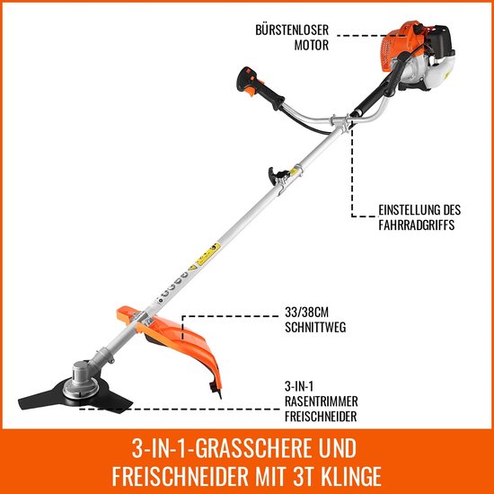 Archi Benzine Bosmaaier - Grastrimmer - Onkruidborstel - 52cc - 2500W - 2-Takt - 11.000 RPM - Met Zaagblad, Mes & Trimdraad - 3-in-1