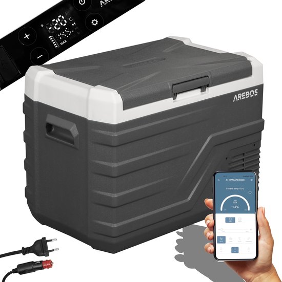 AREBOS Compressor Koelbox - Koelbox Elektrisch 12V 230 Volt - Koelbox Auto - 35L - Temperatuurregeling via APP of LCD-touchscreen van AREBOS
