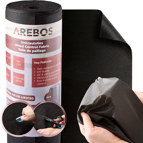 AREBOS Onkruiddoek 150g/m² 1x50m Waterdoorlatend UV Bestendig Tuin Pad Rol 50m van Merkloos	