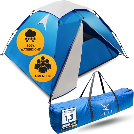 Aretus - Pop-tent voor 2 - 4 personen - Kampeertent opzetten en afbreken in 45 seconden - groot & Waterdicht - strandtent 3 persoons van Aretus
