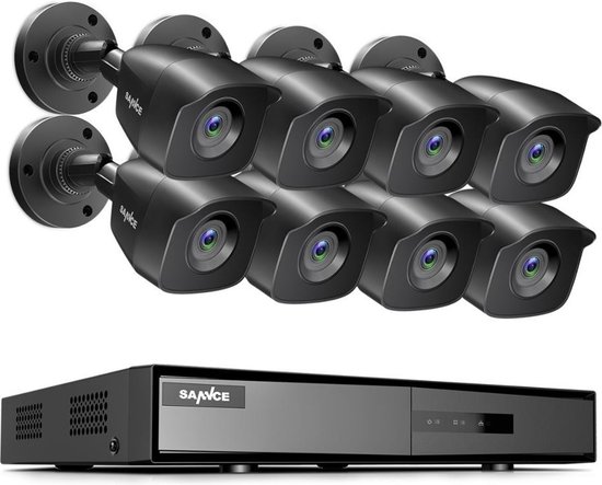 Ariko Sannce Camera CCTV systeem,8 x Zwarte hoge kwaliteit 3MP beveiliging camera's, Nachtzicht 25 mtr, Online opgenomen en live beelden bekijken, inclusief 1TB harde schijf - Nederlandstalige helpdesk van Ariko