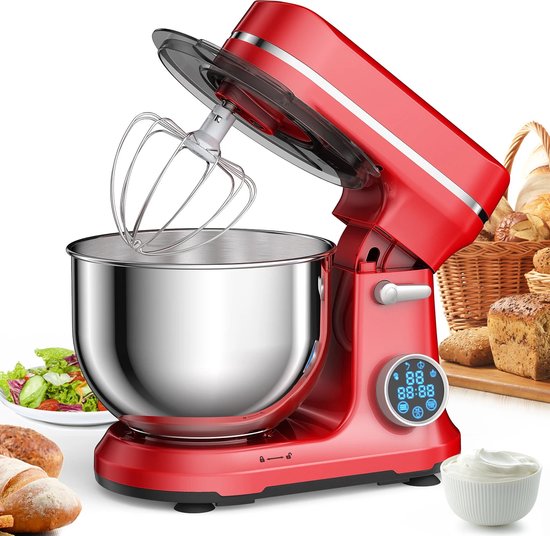 Ariqo Keukenmachine - Keukenmixer met Mengkom - 1200W - 11 Standen - Met Kom, Garde, Vetklopper, Kneedhaak en Deksel - 5L - Bordeaux Rood van Ariqo
