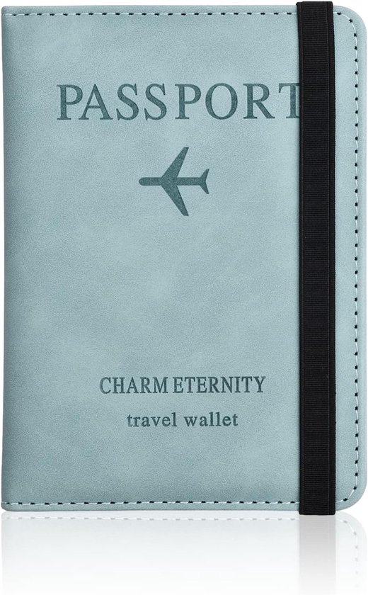 Artificial Leather Passport Cover - Gepersonaliseerde Paspoorthoes - RFID Blokker - Vaccinatie Paspoort Hoes - Voor Mannen en Vrouwen - Lichtblauw - Modern - Paspoort en Creditcards van Merkloos	