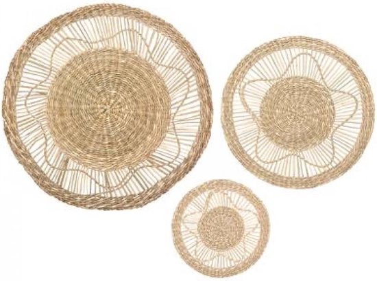 Atmosphera Wanddecoratie set - 3-delig - rond - riet - bohemian/boho stijl van Atmosphera