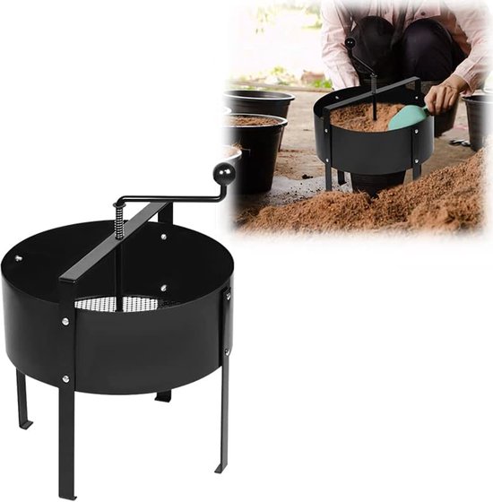 Aufun Tuinzeef Handzwengel Compostzeef Metalen Grondzeef, Composteerder Voor Het Scheiden Van Steen, Onkruid, Compost, 40 x 45cm, Zwart van Merkloos	
