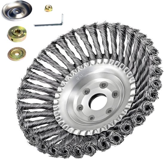 AUM® Onkruidborstel voor Bosmaaier – 20 cm Stalen Voegenborstel – Universele Onkruidverwijderaar met Adapterset – Geschikt voor Grastrimmer – Max 10.000 t/min van AUM