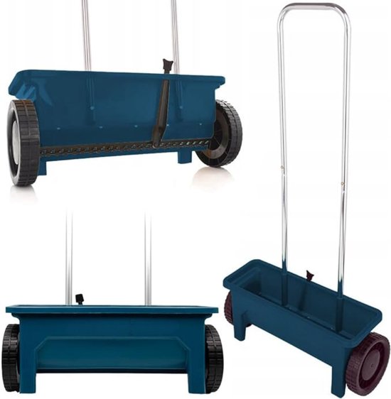 Aurixi® Strooiwagen – Meststofstrooier Met 12 Liter Vulvolume – Meststrooier – Zoutstrooier – Te Gebruiken Voor Gazonmest - Blauw - ‎56cm x 17cm x 22cm
