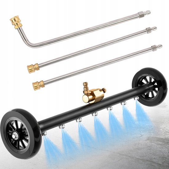 Auto Bodemreiniger - Hogedrukreiniger Opzetstuk - Oppervlaktereiniger Onderstelreiniger - Terras Oprit Reinigen - 1500-4000 PSI - 56cm - 7 Sproeiers - 1/4" Snelkoppeling - Verlengstangen - Voor Auto & Oprit & Terras - Zwart