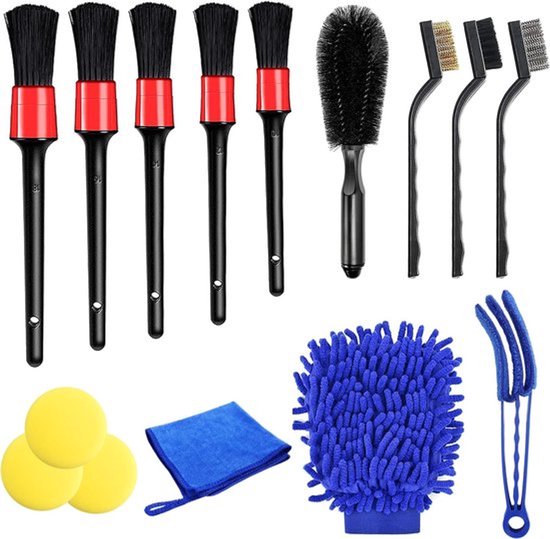 Auto-detailing Reinigingsborstelset - 15 stuks auto-interieurwasgereedschapset - autodetail borstels voor auto-exterieur - interieur - luchtopeningen - dashboard - emblemen - motor - wiel