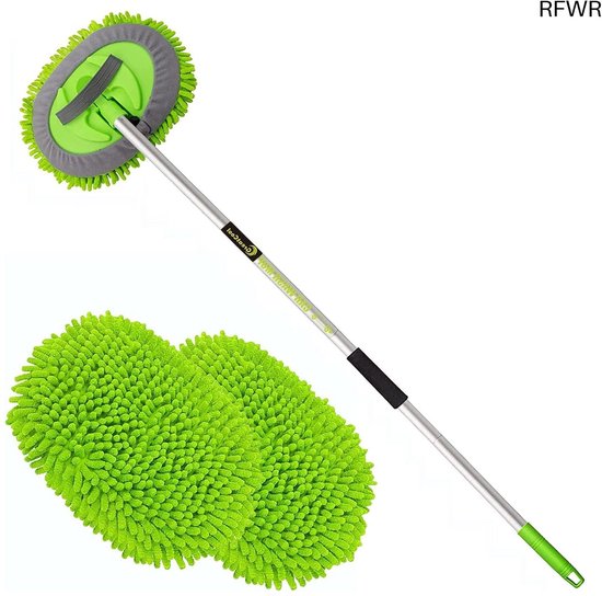 Auto Poetsborstel - Microvezel Mop - Voertuigen Reinigen - 180° Draaibare Kop - 160 cm Lengte - Groen