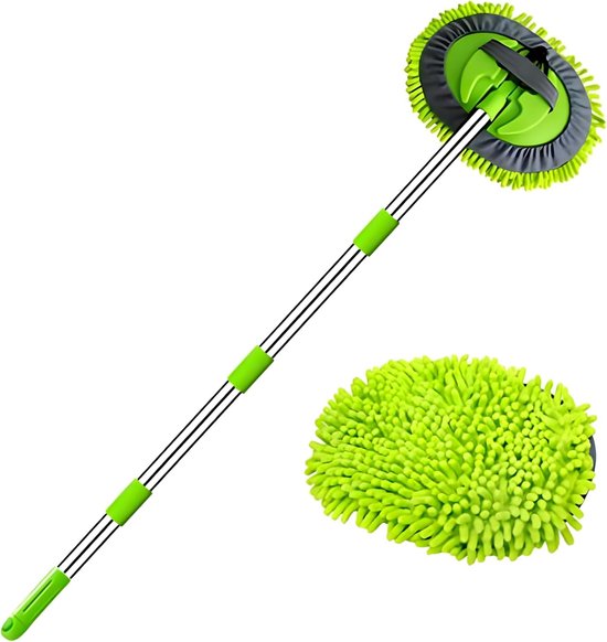 Auto Poetsborstel - Wasborstel Mop - Voertuigen Reinigen - Verstelbare Lengte - 160 cm - Groen