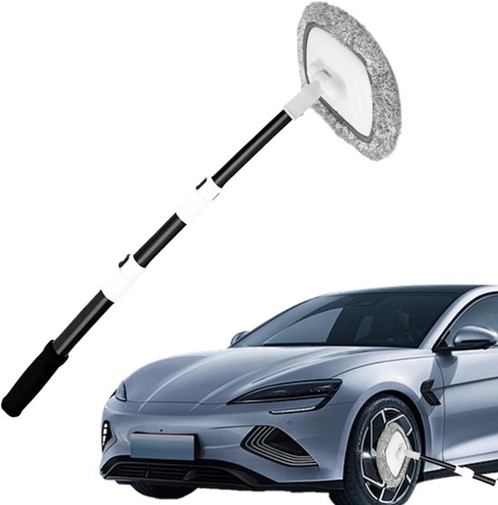 Auto Was Borstel - Telescoopsteel Borstel - Voertuig Reinigen - Verstelbare Hoekkop - Tot 110 cm - Grijs