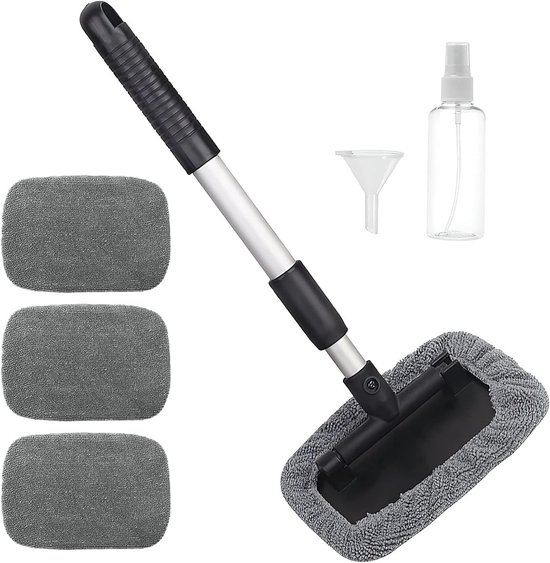 Auto Wasborstel Set - Reinigingsborstel Ramen - Auto Grondig Reinigen - Verstelbare Steel 180° Draaibaar - 27-45 cm Uitschuifbaar - Grijs
