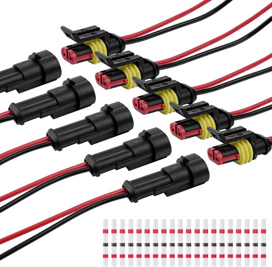 Auto Waterdichte Elektrische Connector - 5 Sets Waterdichte Connector met 16 AWG voor Autovrachtwagen - Kajak Boot Scooter Motorfiets (Met 20 x Soldeerconnector) van Glarks