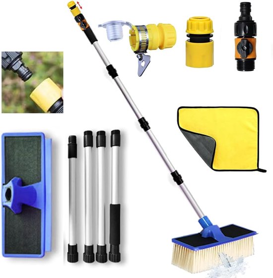 Autoborstel met Wateraansluiting - Wasborstel Telescoop - Voertuigen Reinigen - Verstelbare Lengte - 168 cm - Blauw