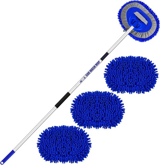 Autoborstel Set - Reinigingsborstel - Auto Wassen - Uitschuifbaar Handvat - 160 cm - Blauw