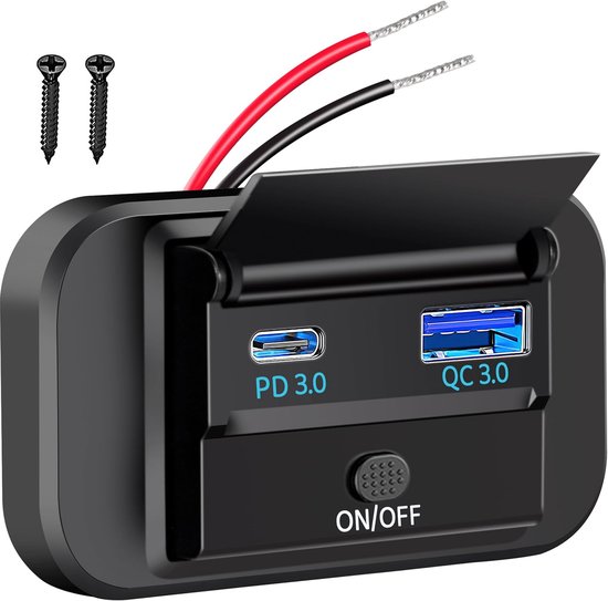 Autolader, stopcontact, dubbele USB, 12 V-24 V, 18 W, QC3.0, USB & 20 W, PD, voor auto's, boten, vrachtwagens, campers van Merkloos	