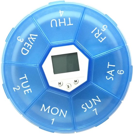 Automatic Pill Box for 7 Days Electronic with Timer and Reminder for Prescriptions, Vitamins Supplements, Blue Box van Merkloos	
