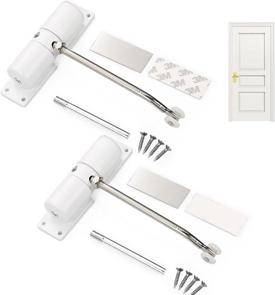 Automatische deursluiter voor binnendeuren zonder boren - 2 x instelbare veerbelaste deursluiter - tot 40 kg belastbaar - incl. montageplaat en schroeven voor kamerdeuren. van Merkloos	