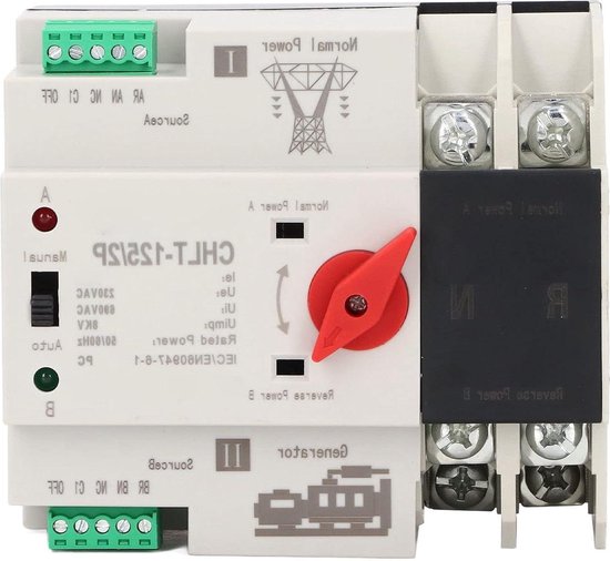 Automatische overdrachtsschakelaar 2P - Betrouwbare contact-isolatie - Zilver PC - AC 230 V - Voor fabrieken en winkelcentra. . van Merkloos	