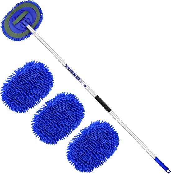 Autowasborstel - Schoonmaak Mop - Auto Reinigen - Verstelbare Lengte - 160 cm - Blauw