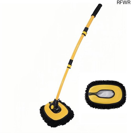 Autowasborstel Telescoop - Poetsborstel Lange Steel - Auto Reinigen - Microvezel Kop - Verstelbare Steel - Zwart