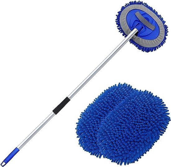 Autowasborstel Telescoopsteel - Auto Borstel - Voertuigen Reinigen - 180° Draaibare Kop - 160 cm - Blauw