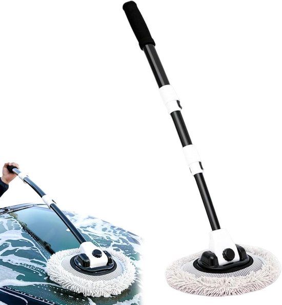 Autowasborstel Telescopisch - Wasborstel Auto Caravan - Auto Reinigen - 15 Graden Gebogen Steel - Tot 112 cm - Wit