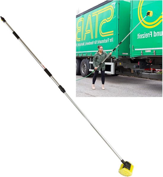 Autowasborstel Telescopisch - Wasborstel Auto - Voertuigen Reinigen - Uittrekbaar tot 2.5 Meter - 30 cm Borstelbreedte - Aluminium
