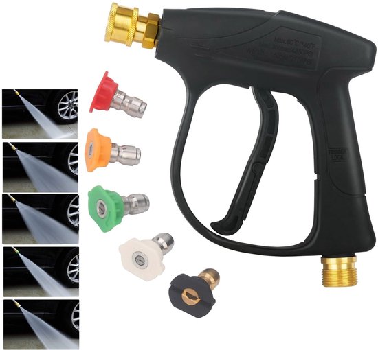 Autowaspistool - Met 5 snelkoppelsproeiers - Tuinslang Pistool - Spuitpistool - Hoge Druk Tuinspuit - Waterpistool - Tuinsproeier - Waterspuit - Met Verstelbare Straal - Met Drukknop - Voor Buiten, Huis, Garage, Terras, Tuin