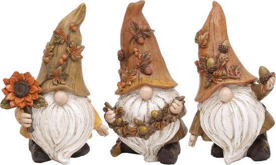 Autumn Gnomes Tafeldecoratie voor Thuis - Set van 3 Herfstdecoraties - Houten Tuin Gnomes Beeldjes voor Binnen, Buiten, Bureau, Kantoor, Halloween, Thanksgiving Decoraties, 5 Inch van Merkloos	