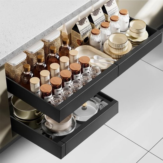 Azomor® Verstelbare telescopische keukenlade met eenvoudige installatie en ruimtebesparing van Azomor