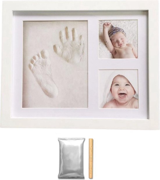 Baby Fotolijstje met Klei Afdruk - Hand/Voet Afdruk - Fotolijst Gipsafdruk - Kraamcadeau - Baby cadeau meisje/baby cadea jongen - Geboorte cadeau/Kraam cadeau - Kraammand - Kerst Cadeautje van Nasharia
