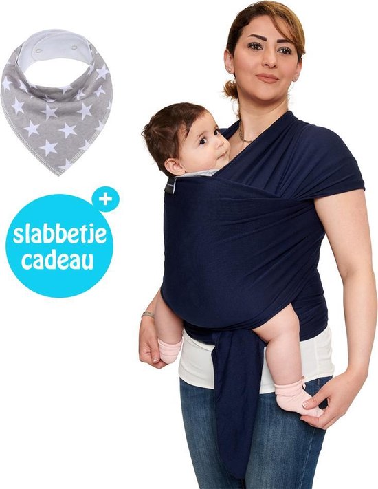 Baby Garden draagdoek donkerblauw - Ergonomisch - Original - Gratis slabbetje van $