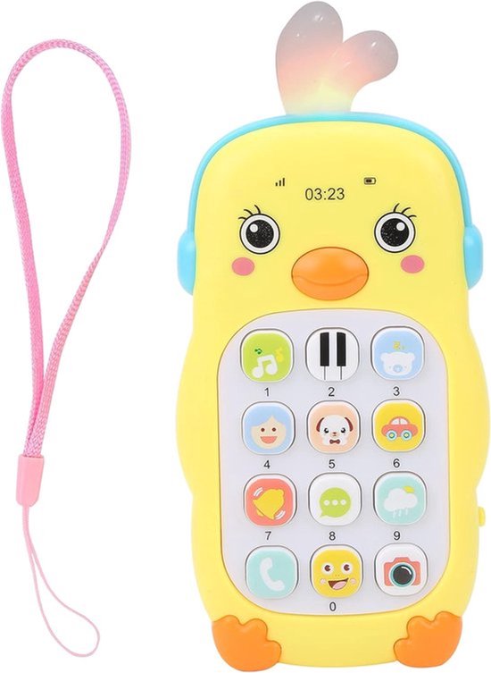 Baby-simulatie mobiele telefoon, multifunctionele educatieve telefoon met schattig cartoonpatroon, muziek, geluid en licht-effect, speelgoed voor kinderen ouder dan 6 maanden (Geel)