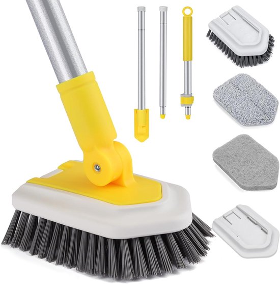Badkamer Schoonmaakborstel - Tegelreiniger Douche - Grondig Schoonmaken - Verstelbare Steel - Tot 128cm - Geel Grijs