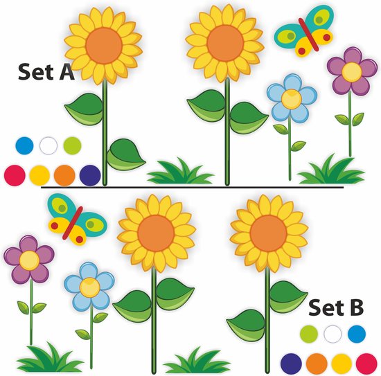 Bakfietsstickers Zonnebloemen in het gras van Bakfiets