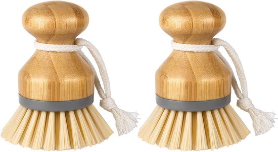 Bamboepalmborstel, Afwasborstel, keukenborstels, schrobborstel voor pannen voor pannen Aanrechtreiniging, 2 stuks