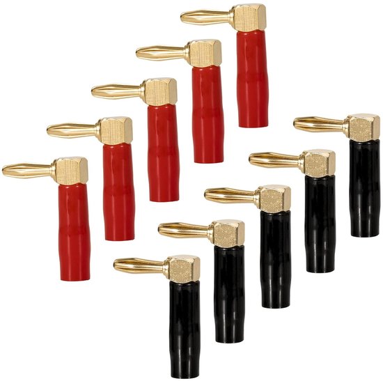 Banana Plug 4 mm 90 Degree Copper Gold Plated for Cables 0.5 mm² to 6 mm² for Speaker Cable Amplifiers Pack of 10 van Merkloos	