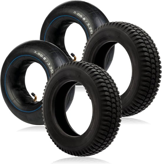 Banden met binnenband - Wielset - Tuinwerk - Robuuste constructie - 3.00 x 8 - Zwart