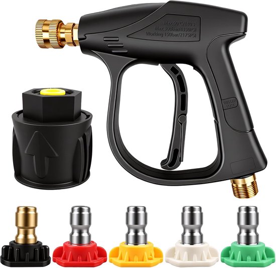 Banks Hogedrukreiniger, pistool, 4350 psi, hogedrukreiniger, pistool met 5 M22 sproeikoppen, kortstraalpistool, autowas (M22 14 mm), snelkoppeling 1/4 inch