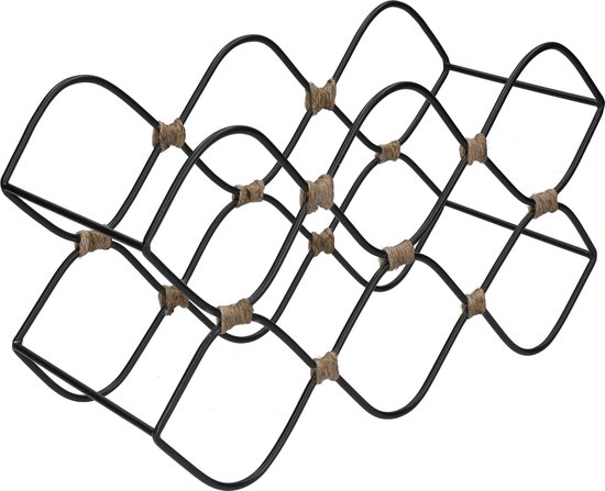 BarCraft 8 Fles Wijnrek Vrijstaand Metaal - Zwart & Jute Touw 46 x 13 x 29.5cm van BarCraft