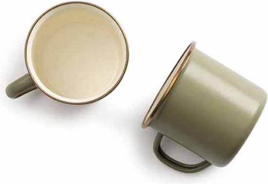 Barebones Enamel mok / beker - Olive - Set van 2 | Emaille cups olijfgroen van Barebones