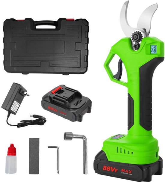 Batterij Einfschere Elektrische tuinschaar, 0-40 mm snijdiameter, progressief digitaal display, met 2 batterij, 21V Tree Scissors, Green van Merkloos	