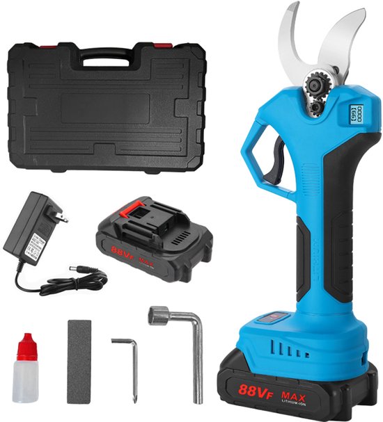 Batterij snoeien elektrische tuinschaar, 0-40 mm snijdiameter, progressief digitaal display, met 2 batterij, 21V boomschaar, blauw van Merkloos	
