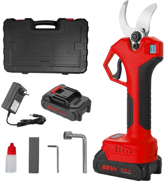 Batterij snoeien elektrische tuinschaar, 0-40 mm snijdiameter, progressief digitaal display, met 2 batterij, 21V tree schaar, rood van Merkloos	