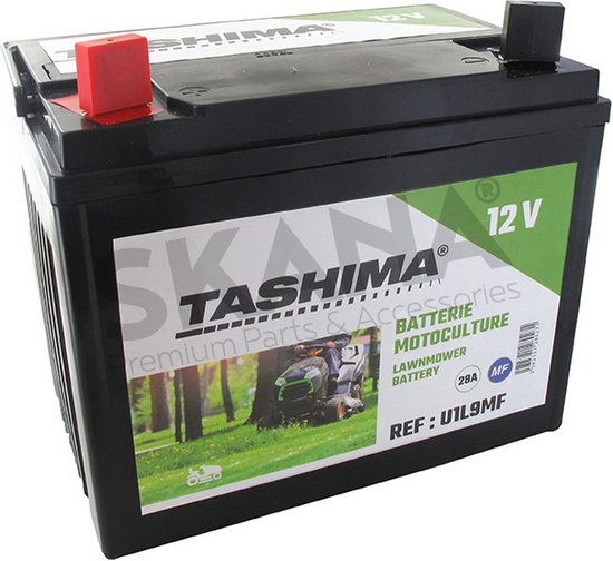 Batterij voor zitmaaiers 12V geladen, onderhoudsvrij, 28A. L: 195, br: 130, H:185mm, + links. van VMF Powersport