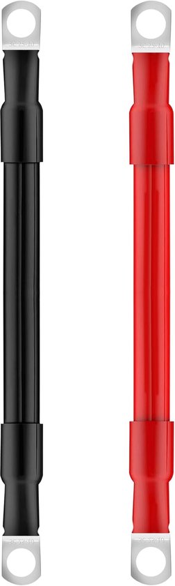 Batterijkabel, 25 mm², 15 cm, auto-accukabel, 12 V, 3 AWG, koperen kabel met M10 ringklemmen voor vrachtwagen, motorfiets, zonne-energie, marineblauw, rood, zwart, 2 stuks van Merkloos	