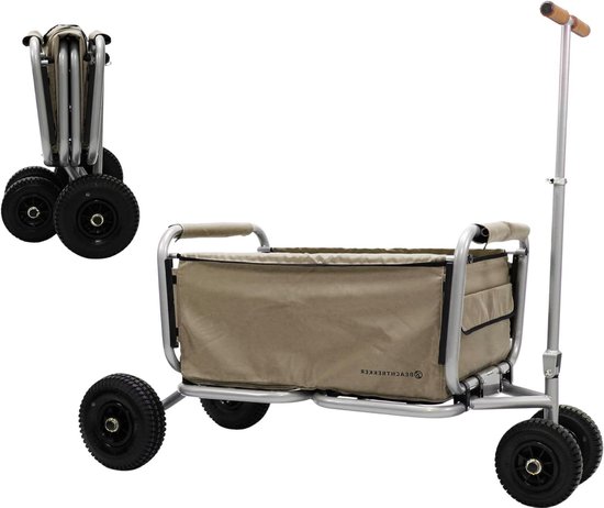 Beachtrekker Life Bolderkar, opvouwbaar, met parkeerrem, inklapbare handwagen (Rubber rubber PU-banden, beige)